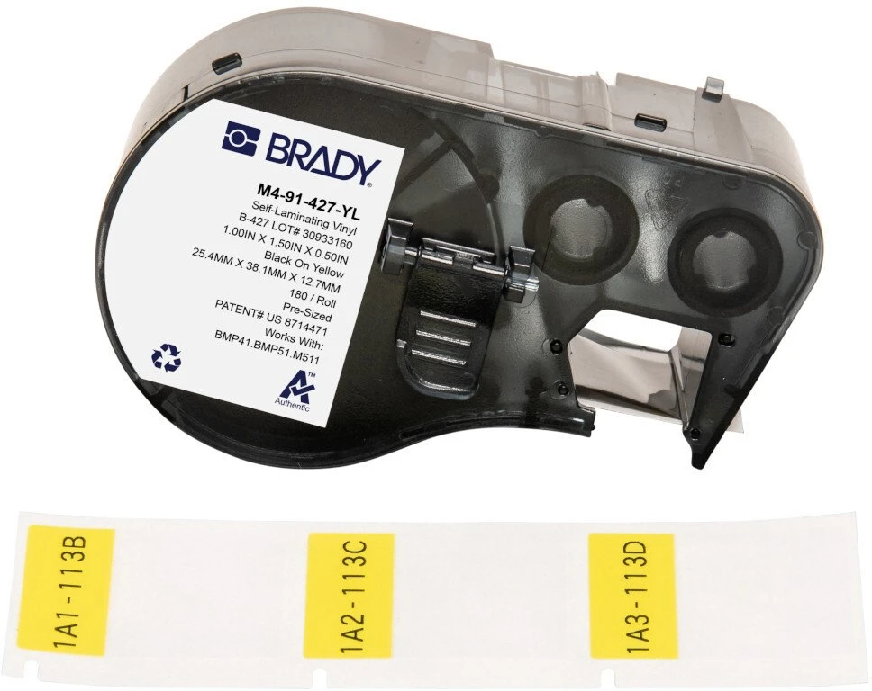 Brady M4-91-427-YL etiketės spausdinimui Juoda, Geltona Lipnios etiketės spausdinimui