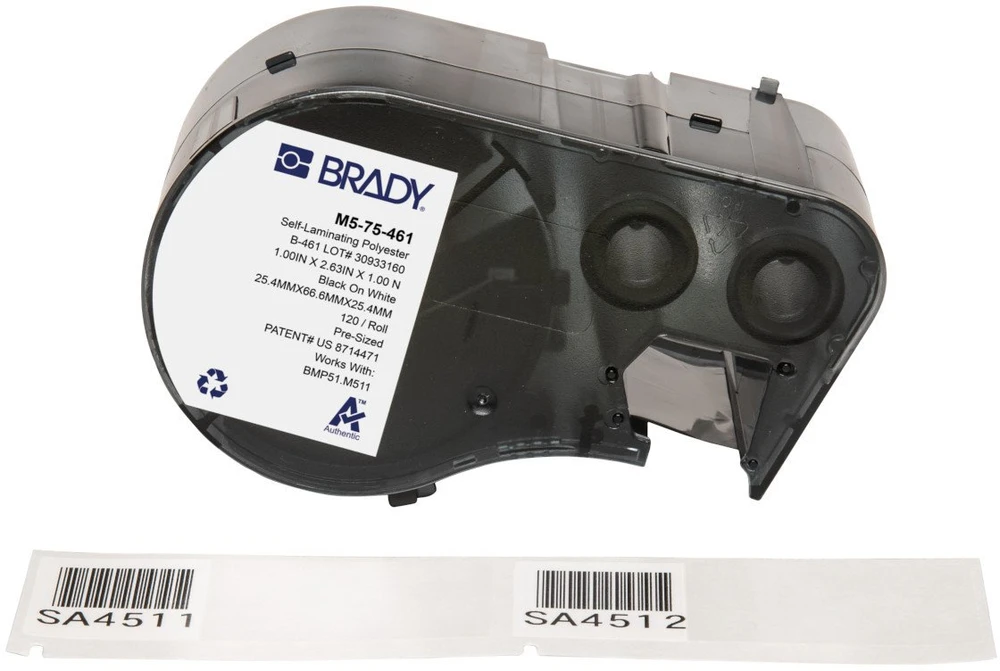 Brady Brady, M5-75-461, Polyester, Juodas auf baltas/Transparent, 25.40 x 25.40(66.68) mm, selbstlaminierend, permanent(120 E.)(M5-75-461)