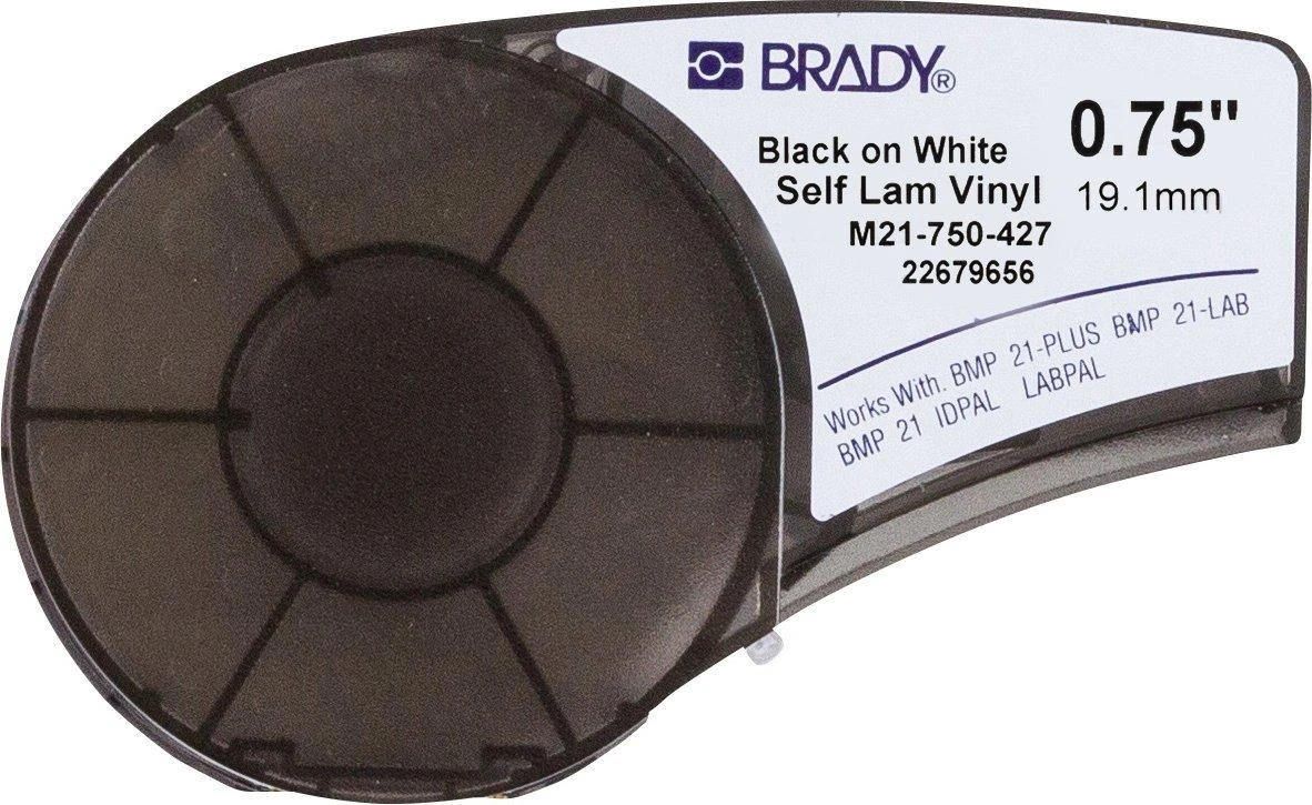 Brady M21-750-427, permatoma, balta, lipni spausdintuvo etiketė, vinilinė, terminio perkėlimo, akrilinė, nuolatinė