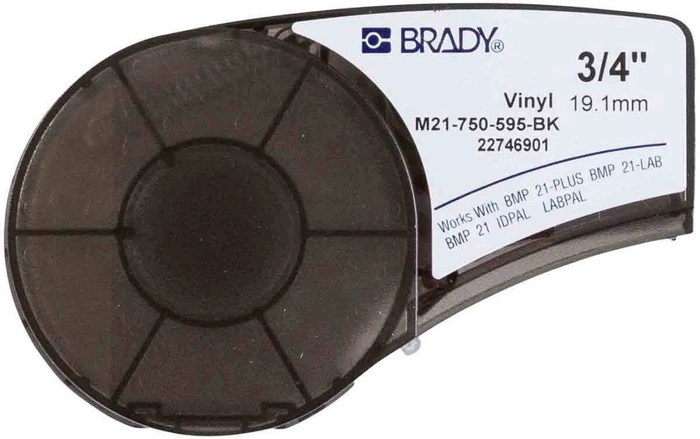 Brady M21-750-595-BK, juoda, lipni spausdintuvo etiketė, vinilo, terminio perkėlimo, akrilo, nuolatinė