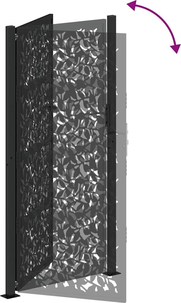 Sodo vartai, juodi, 100x200 cm, plieniniai, lapo raštas
