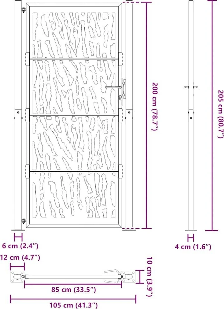 Sodo vartai, juodi, 100x200 cm, plieniniai, su atbrailomis