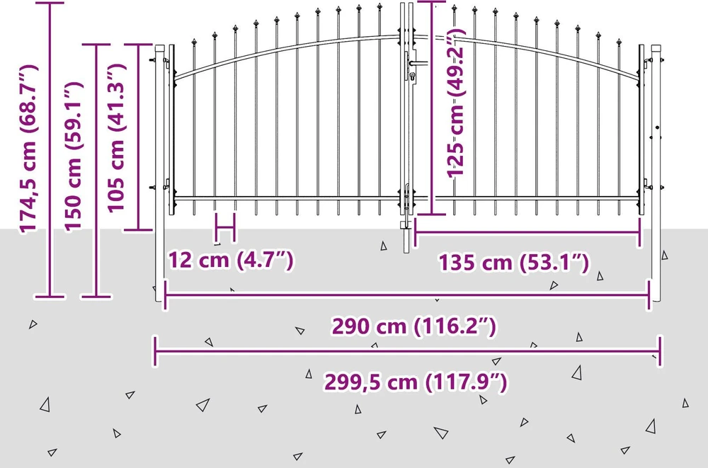 Dviejų durų vartai WOERDEN 299,5 x 174,5 cm Plienas Užrakintas
