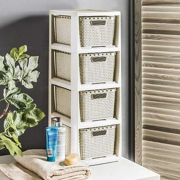 Regał Plastikinė lentyna su 4 stalčiais, kreminė