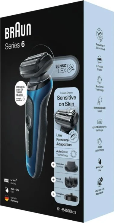 Barzdaskutė Braun Series 6 61-B4500cs Skustuvas Apkarpymo mašinėlė Juoda, Mėlyna