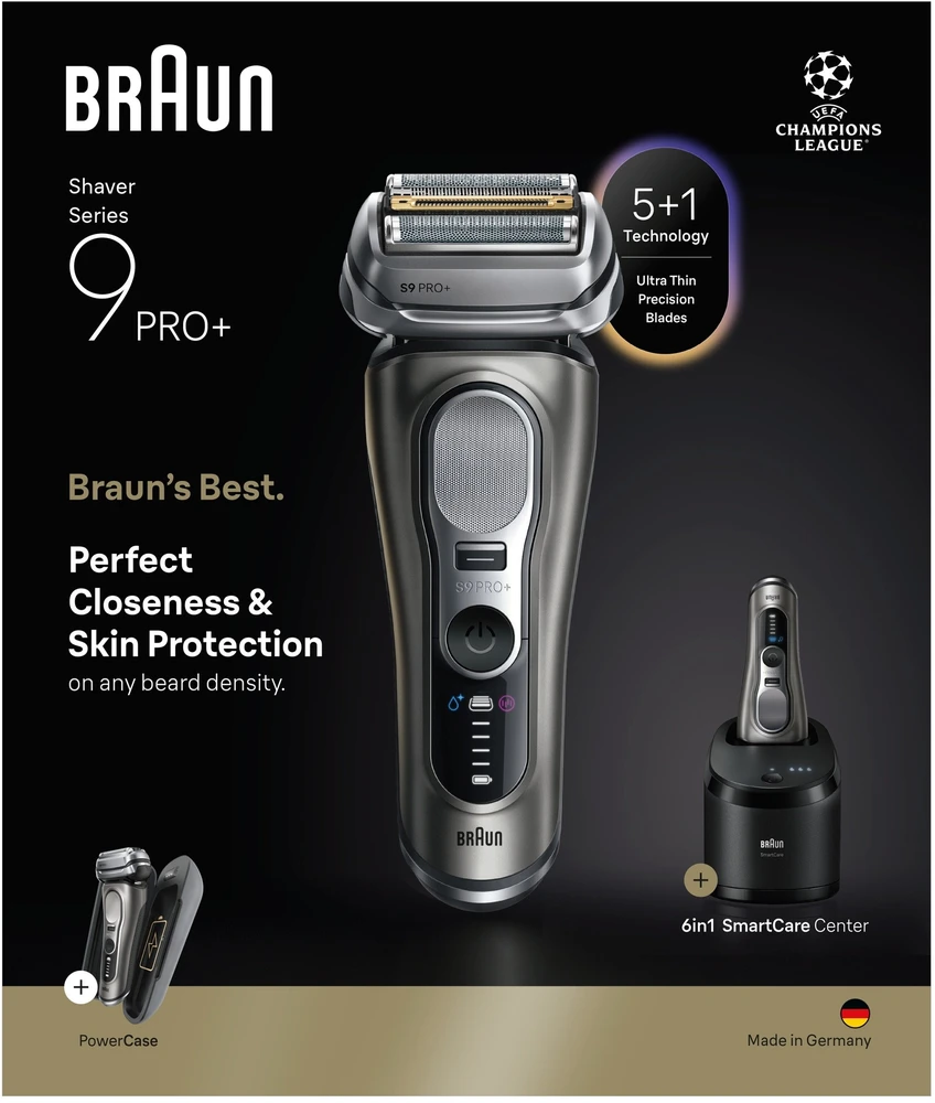 Braun 9675CC Barzdaskutė Series 9 PRO+ Clean&Charge +Power Case / pilkas