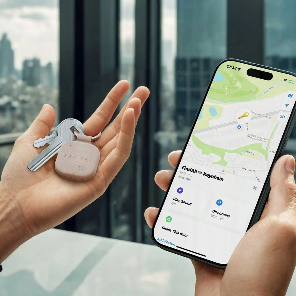 „Satechi FindAll?“ veganiškos odos raktų pakabukas su „Find My“ ir „Apple Find My“ – dykumos rožinė
