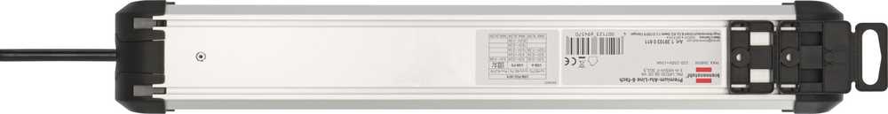 Brennenstuhl 1391030611, 3 m, Vidaus, IP20, Juoda, Sidabras, 6 kintamosios srovės lizdai, 230 V
