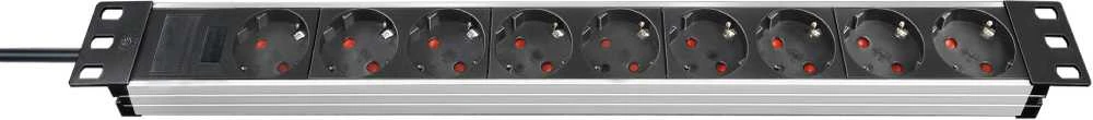 Brennenstuhl Alu-Line, 9xCEE 7/4 socket, 1xCEE 7/7 connection, 19 "1U, 2m cable, juodas / sidabrinis 1390007009 / GT-651