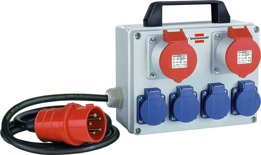 Brennenstuhl Brennenstuhl BKV 2/4 T IP44 PDU maitinimo skirstytuvas 6 x tinklo lizdai Juoda, Mėlyna, Pilka, Raudona