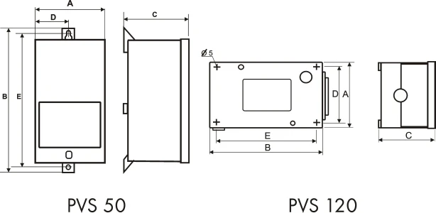 BREVE PVS120 transformatoriaus techninis matmenų brėžinys