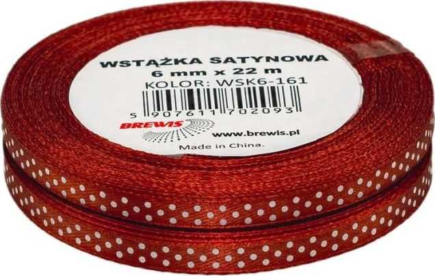 Brewis Satino juostelė su taškeliais, raudona, 6mm x 22m, 2 vnt.
