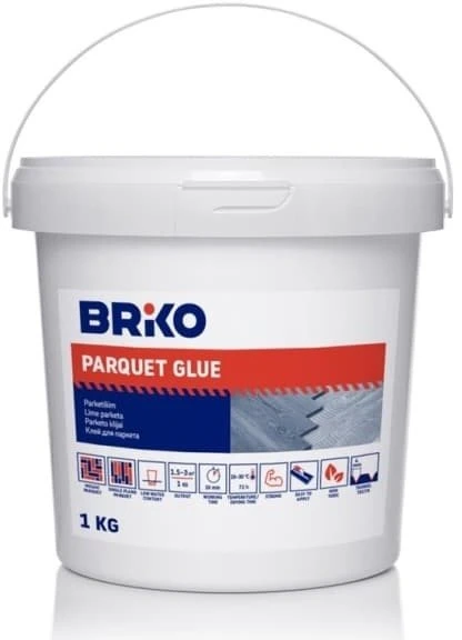 Parketo klijai Briko, 1kg, balta spalva.