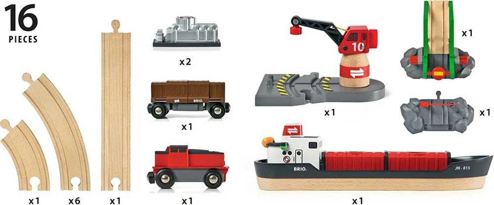 Ravensburger Brio geležinkelis Brio rinkinys su traukinio bėgiais Cargo harbour, 33061