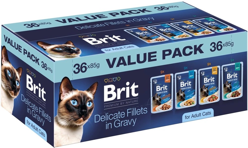 BRIT Premium by Nature Delicate fillets in gravy Box – šlapias kačių maistas – 36x85g