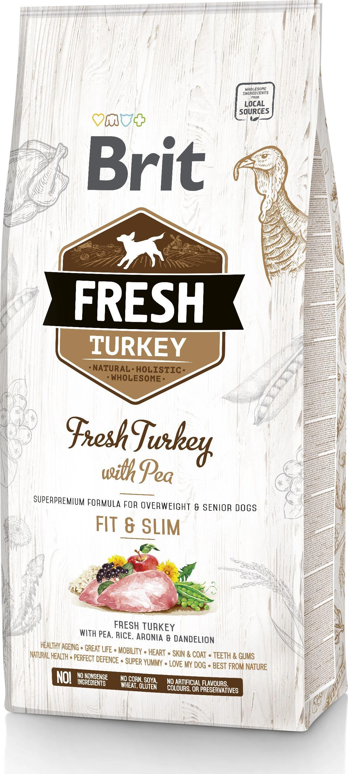 Brit Fresh Dog su kalakutiena ir žirniais Light Fit&Slim 2,5kg