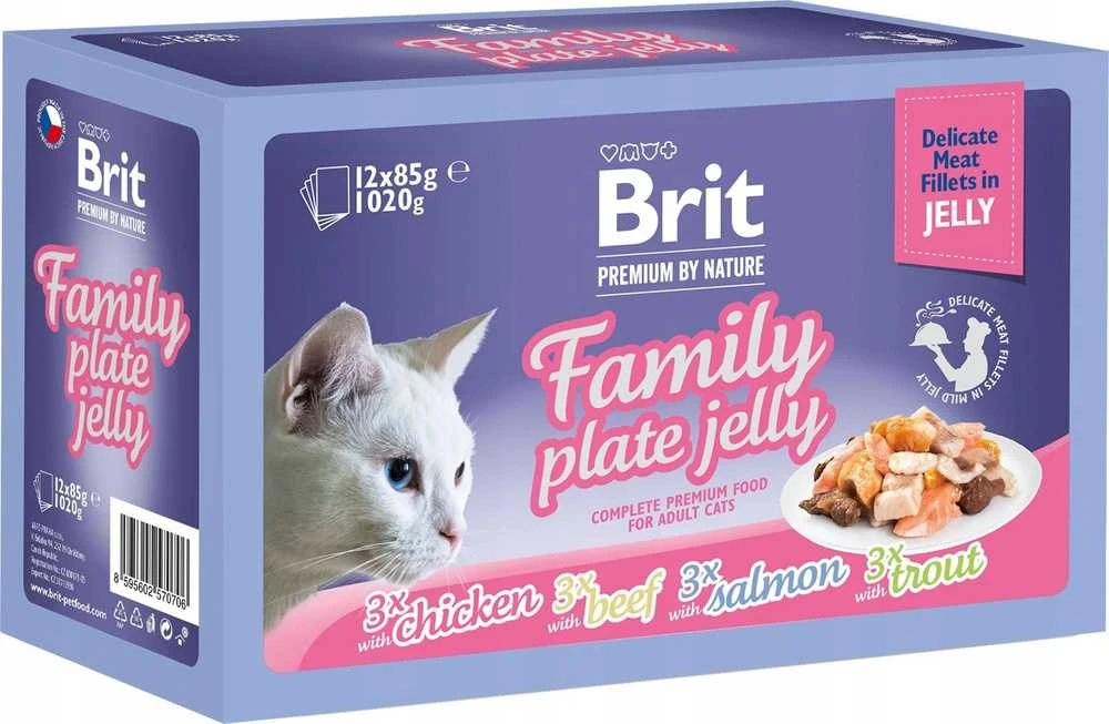Drėgnas Kačių Maistas - BRIT Premium Family Plate Filė Drebučiuose Skonių Mišinys 12x85g