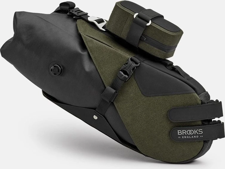 Brooks Balnakrepšys BROOKS SCAPE SEAT BAG, purvo žalia, talpa 8 l, tvirtinimas ant dirželių, atsparumas vandeniui IPX4 (NAUJAS)