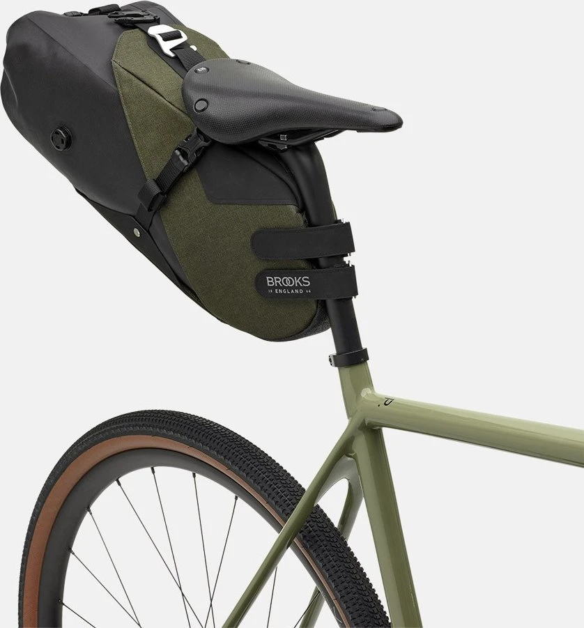 Brooks Balnakrepšys BROOKS SCAPE SEAT BAG, purvo žalia, talpa 8 l, tvirtinimas ant dirželių, atsparumas vandeniui IPX4 (NAUJAS)