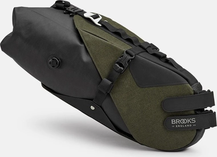 Brooks Balnakrepšys BROOKS SCAPE SEAT BAG, purvo žalia, talpa 8 l, tvirtinimas ant dirželių, atsparumas vandeniui IPX4 (NAUJAS)