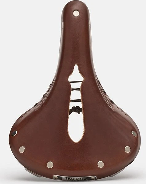 Brooks BROOKS B17 CARVED SHORT balnelis, rudas, plieniniai lankeliai, svoris 460 g, linija „Leather"