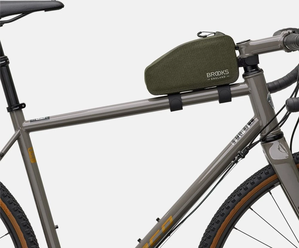 Brooks Krepšys ant rėmo BROOKS SCAPE TOP TUBE BAG, purvo žalia, talpa 0,9 l, tvirtinimas ant dirželio, vandeniui atsparus (NAUJAS)