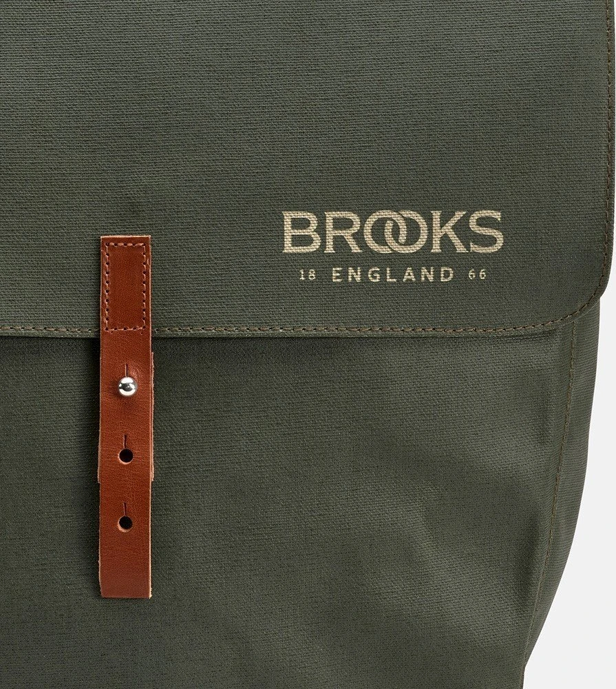 Brooks Sakwy BROOKS BRICK LANE PANNIERS, Šalavijų žalia/Medaus, Talpa 2x15L, Tvirtinimas ant dirželių, Rūdyta oda (NAUJIENA)