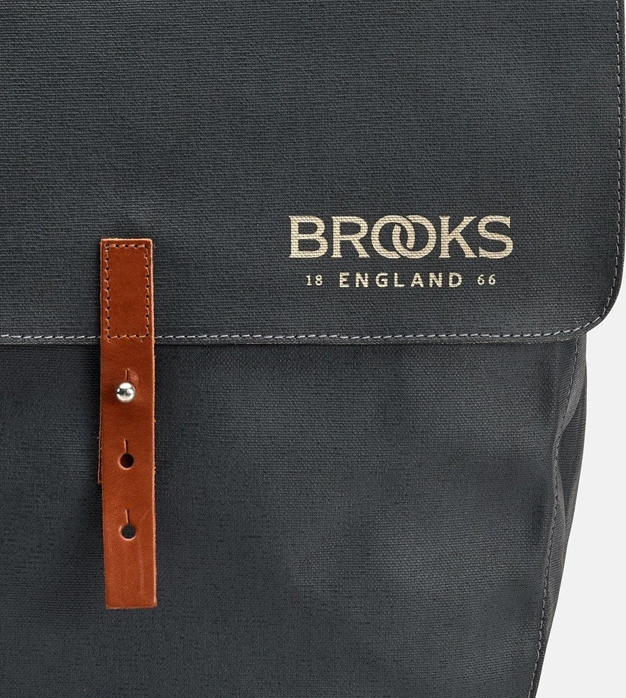 Brooks Sakwy BROOKS BRICK LANE PANNIERS, pilka/medaus, talpa 2x15L, tvirtinimas ant diržų, rauginta oda (NEW)