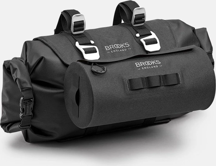 Brooks Vairaračio krepšys BROOKS SCAPE HANDLEBAR ROLL, juoda, talpa 9-11 l, tvirtinimas dirželiais, atsparumas vandeniui IPX4 (NAUJIENA)