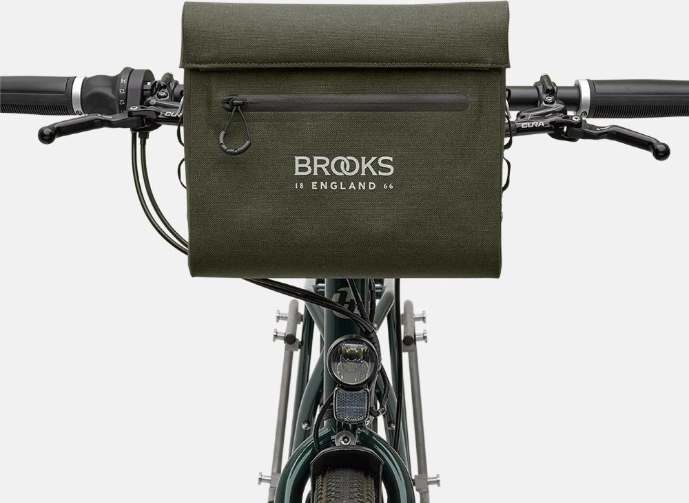 Brooks Vairaračio krepšys BROOKS SCAPE HANDLEBAR CASE, purvo žalia, talpa 8L, Klick Fix sistema, atsparumas vandeniui IPX4 (NAUJAS)