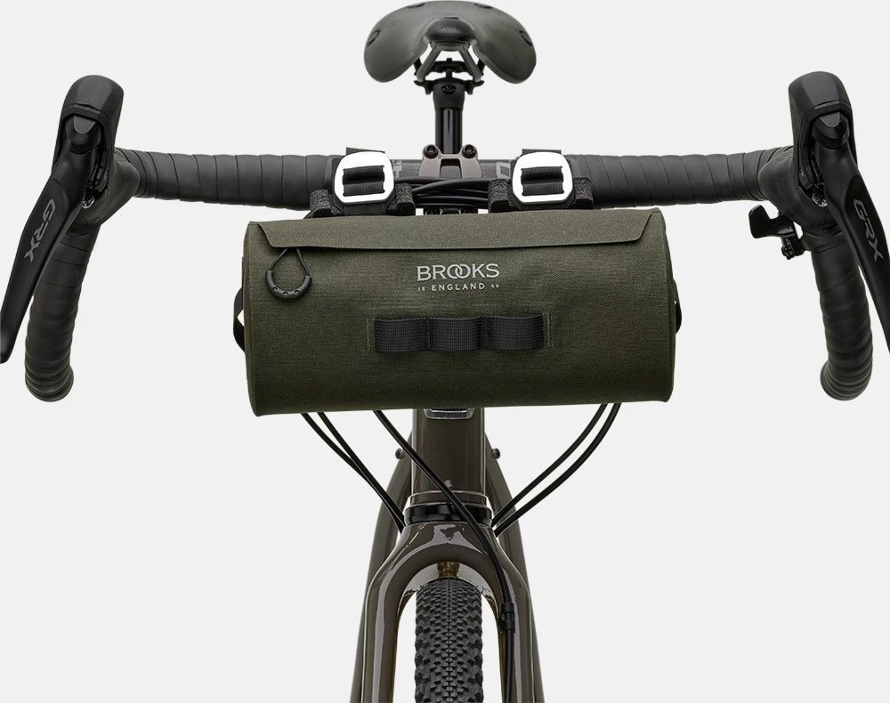 Brooks Vairaračio krepšys BROOKS SCAPE HANDLEBAR POUCH, purvo žalia, talpa 3L, tvirtinimas dirželiais, atsparus vandeniui (NAUJAS)