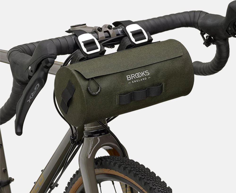 Brooks Vairaračio krepšys BROOKS SCAPE HANDLEBAR POUCH, purvo žalia, talpa 3L, tvirtinimas dirželiais, atsparus vandeniui (NAUJAS)