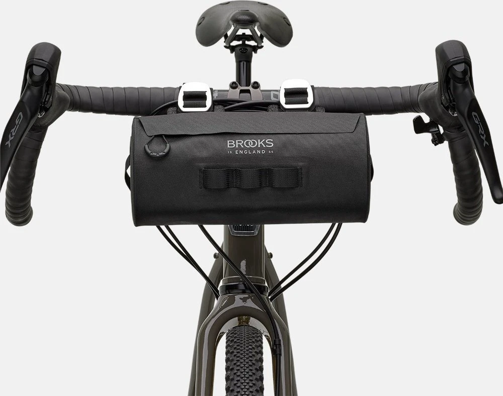 Brooks Vairuoklio krepšys BROOKS SCAPE HANDLEBAR POUCH, juodos spalvos, talpa 3L, tvirtinimas dirželiais, atsparus vandeniui (NAUJAS)