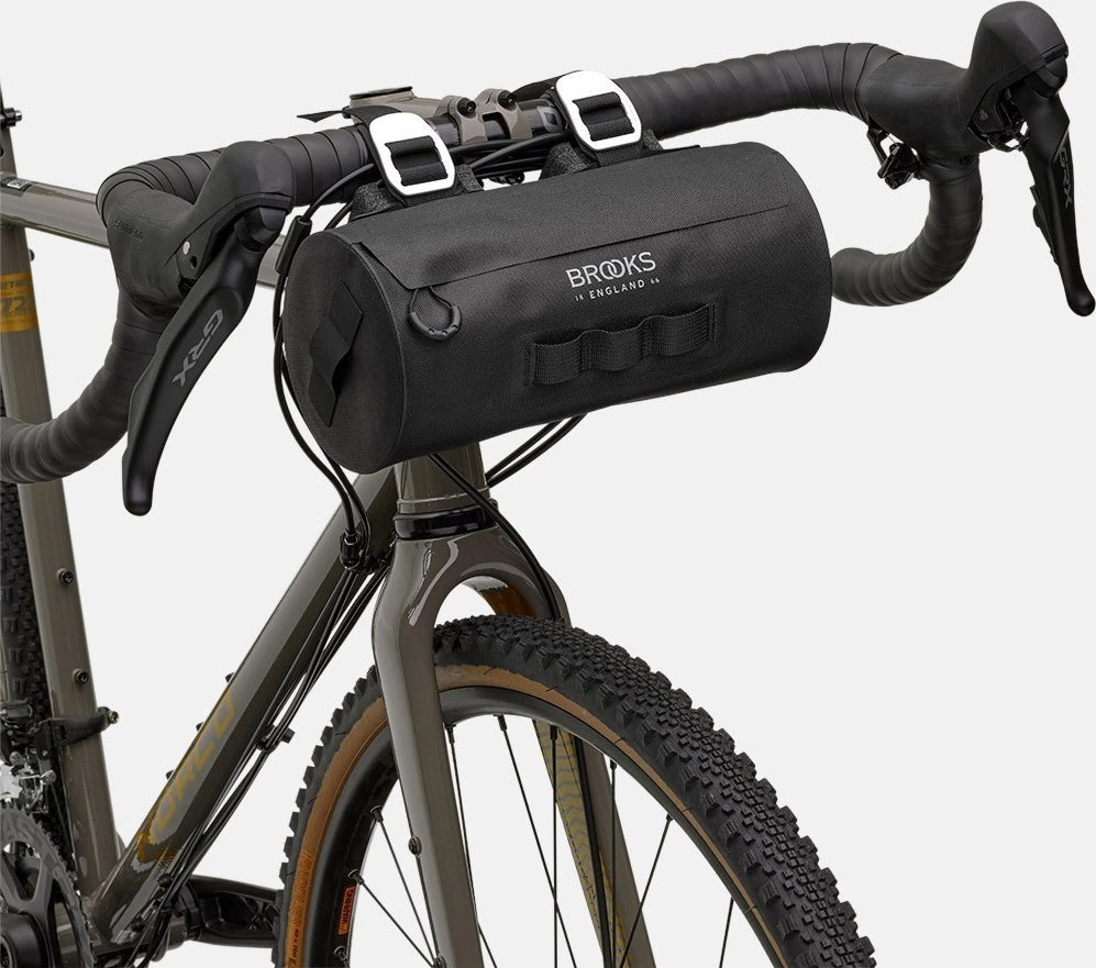 Brooks Vairuoklio krepšys BROOKS SCAPE HANDLEBAR POUCH, juodos spalvos, talpa 3L, tvirtinimas dirželiais, atsparus vandeniui (NAUJAS)