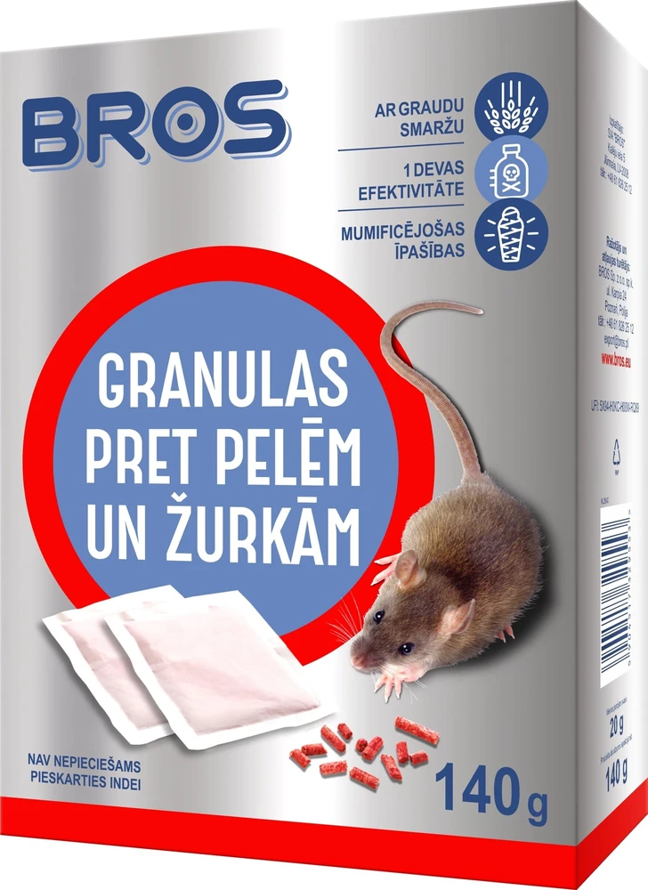 Bros BROS Pelės/žiurkės granulės 140 g 1632 LV