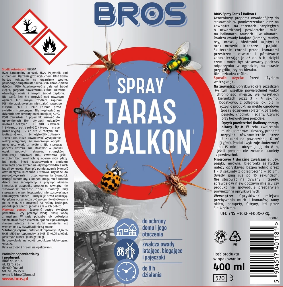 Bros VABZDŽIŲ PURŠKALAS TERASAI IR BALKONUI 400 ML