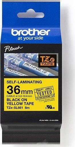 BROTHER TZESL661 36 MM Juodas ON Geltonas SELF LAMINATE