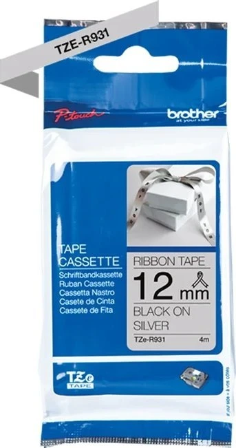 BROTHER TZER931 12MM Juodas ON Sidabrinis RIBBON TAPE