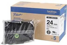 BROTHER HGEM951V5 24MM Juodas ON Matinis Sidabrinis - 5 PACK