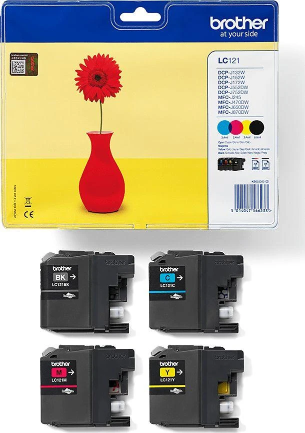 Brother LC-121 Multipack Ink Cartridge, Juodas, Cyan, Magenta, Geltona