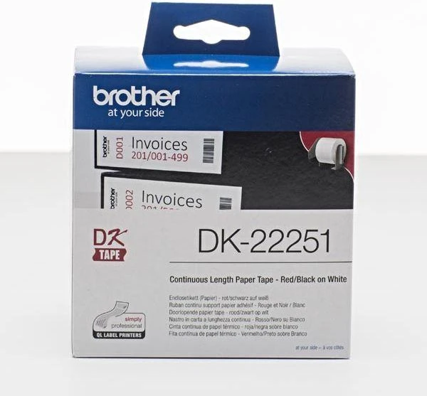 Brother Juosta Brother Nuolat popieriaus ritinys 62mm Juodas & Raudona balta - DK22251 (1 vnt.)