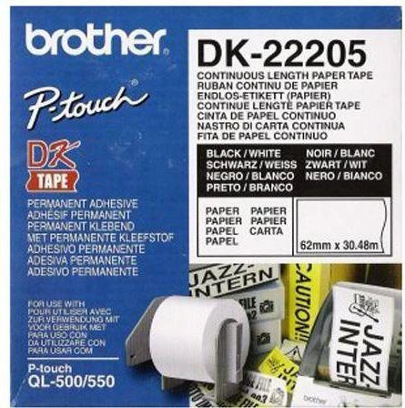Brother Brolis | DK-22205 ištisinio ilgio popierinė etiketė | Baltas | DK | 30,5 m
