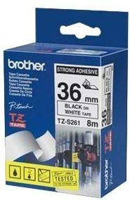 Brother TZe-S261 Strong Adhesive Laminated Tape Juodas on Baltas, TZe, 8 m, 3.6 cm