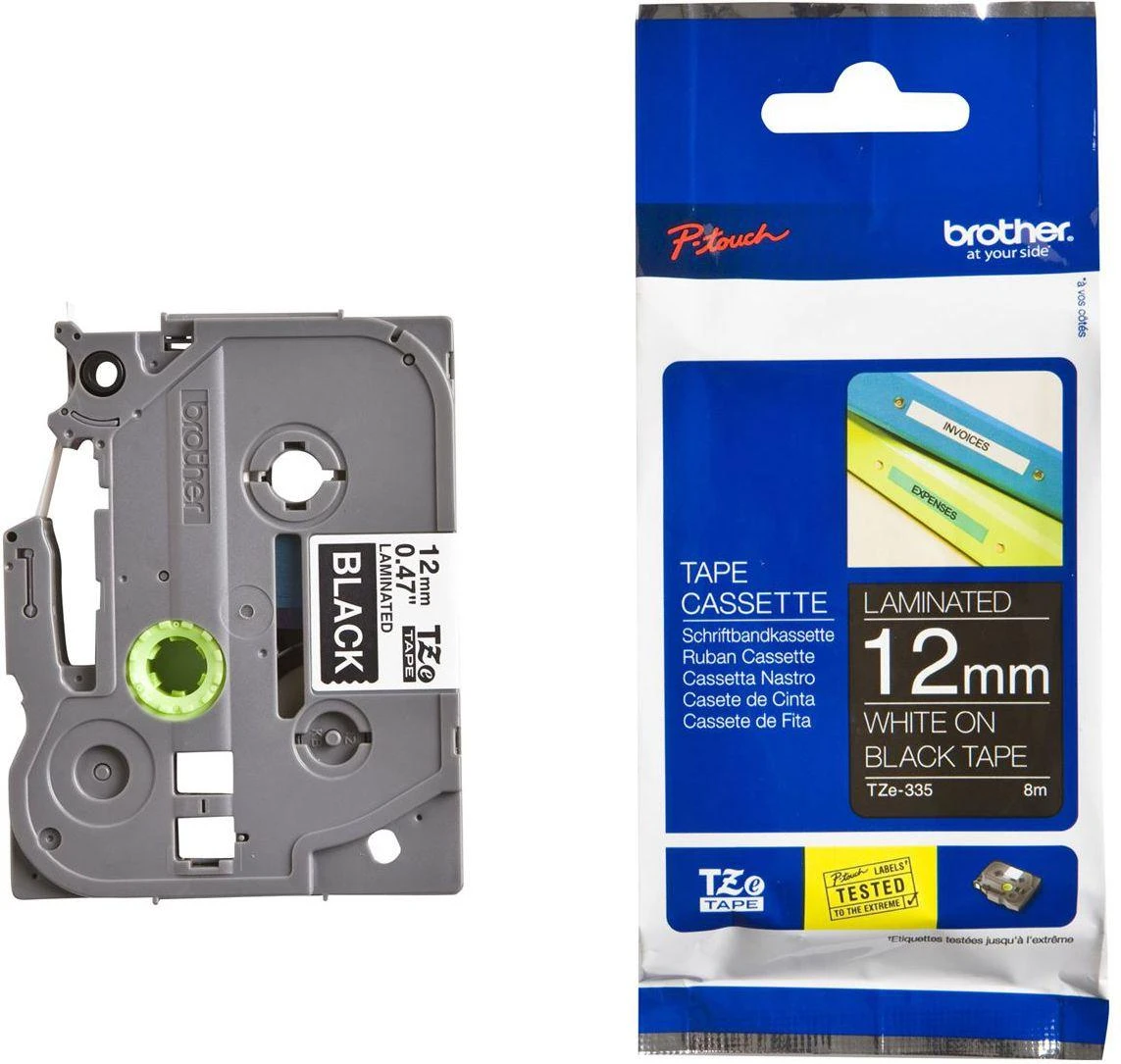 Blanco Brother laminuota juosta, skirta P-touch, Brother TZE-335 12mm juodai baltai spausdinimui (TZE335)