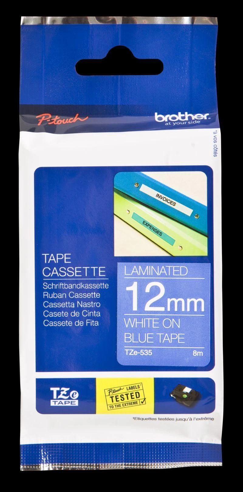 Brother | TZe-535 Laminated tape | Baltas on Mėlyna | TZe | 8 m | 1.2 cm