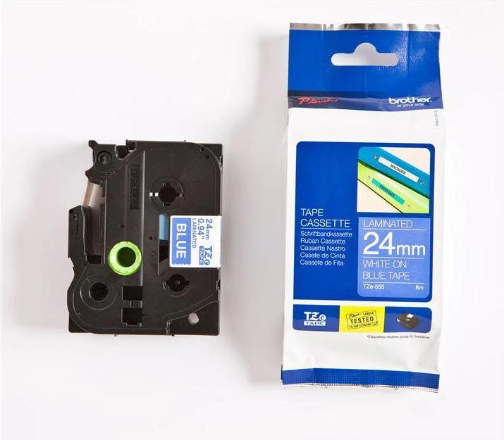 Brother | TZe-555 Laminated tape | Baltas On Mėlyna | TZe | 8 m | 2.4 cm