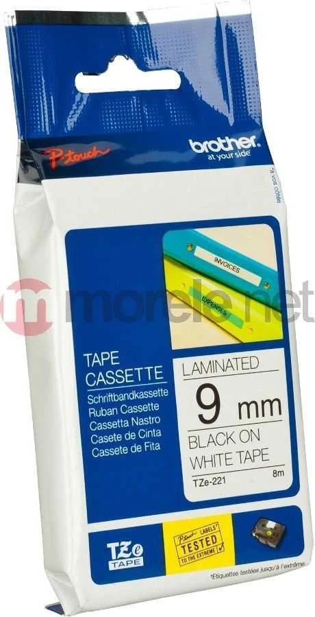 Brother | TZe-221 Laminated Tape | Juodas on Baltas | TZe | 8 m | 9 cm