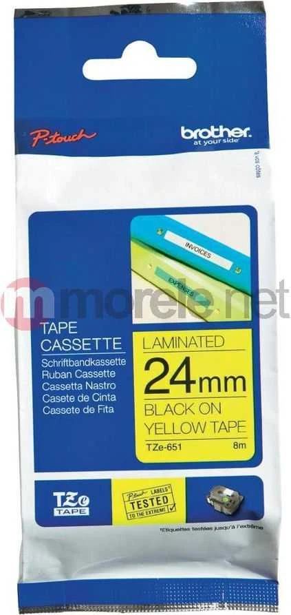 Brother | TZe-651 Laminated Tape | Juodas On Geltona | TZe | 8 m | 2.4 cm