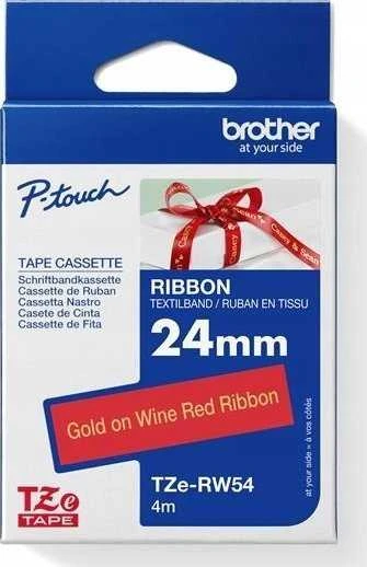 Brother TZE-RW54, PT-P900W, PT-H500, PT-P750W, PT-P950NW, PT-D600VP, PT-D800W, Aukso spalvos, Terminio pernešimo popierius, Raudona, Brother, 2,4 cm