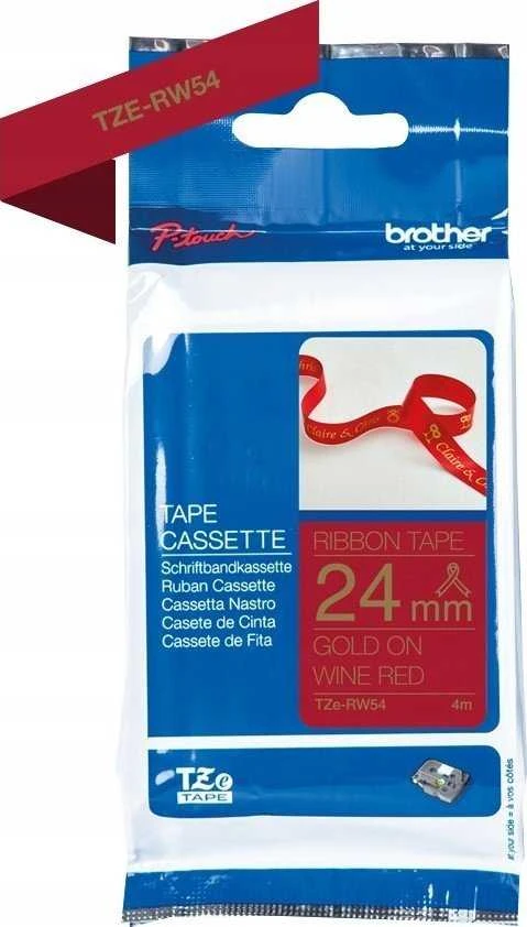 Brother TZE-RW54, PT-P900W, PT-H500, PT-P750W, PT-P950NW, PT-D600VP, PT-D800W, Aukso spalvos, Terminio pernešimo popierius, Raudona, Brother, 2,4 cm